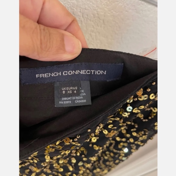 FRENCH CONNECTION Black Gold Sequin Wide Leg  Pant Size 4 - Picture 4 of 10